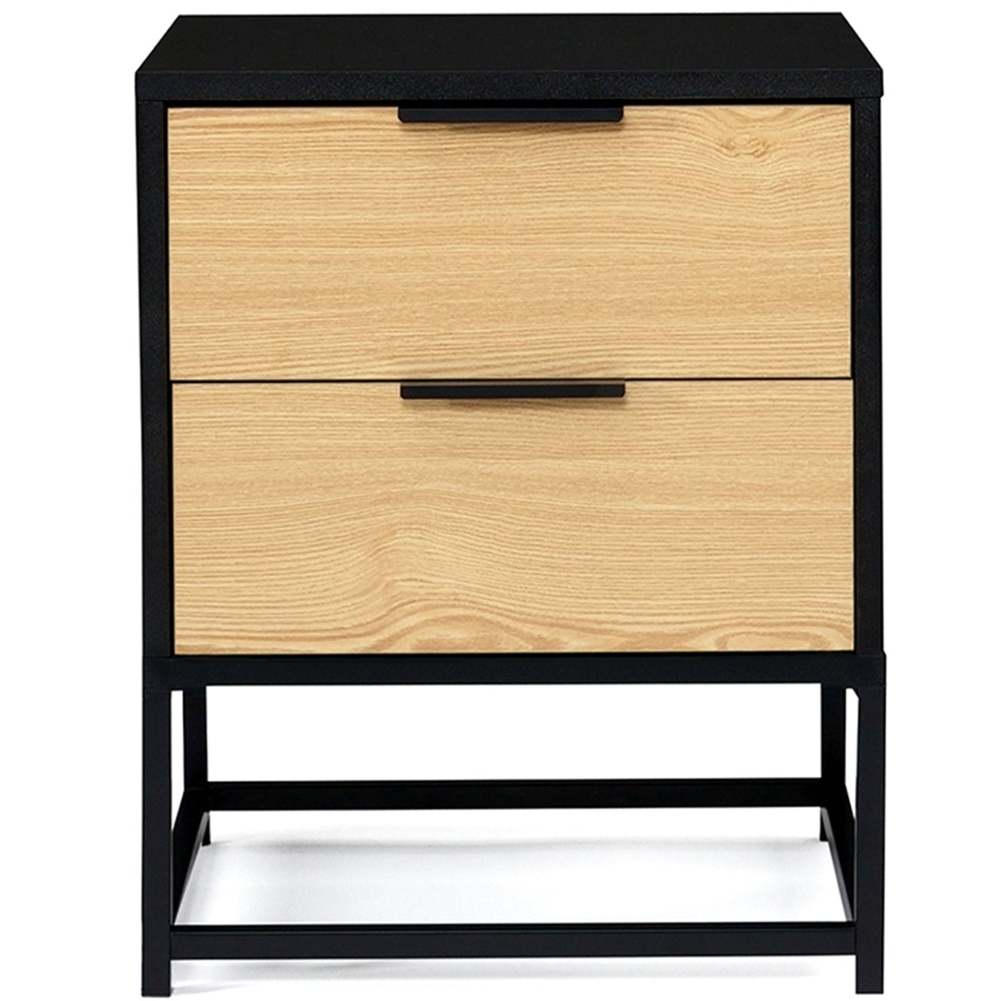 IDMarket - Set di 2 comodini NEVADA, 2 cassetti, design industriale, nero e legno