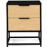 IDMarket - Set di 2 comodini NEVADA, 2 cassetti, design industriale, nero e legno