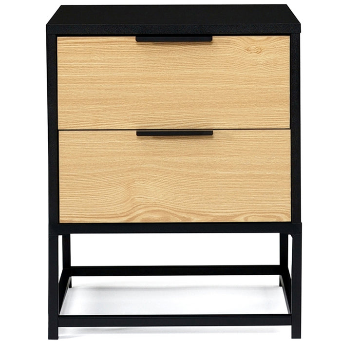 IDMarket - Set di 2 comodini NEVADA, 2 cassetti, design industriale, nero e legno