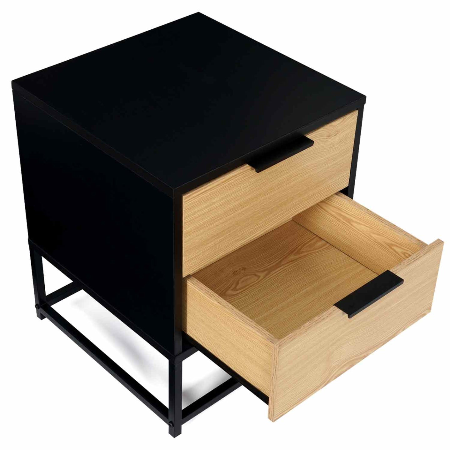 IDMarket - Set di 2 comodini NEVADA, 2 cassetti, design industriale, nero e legno