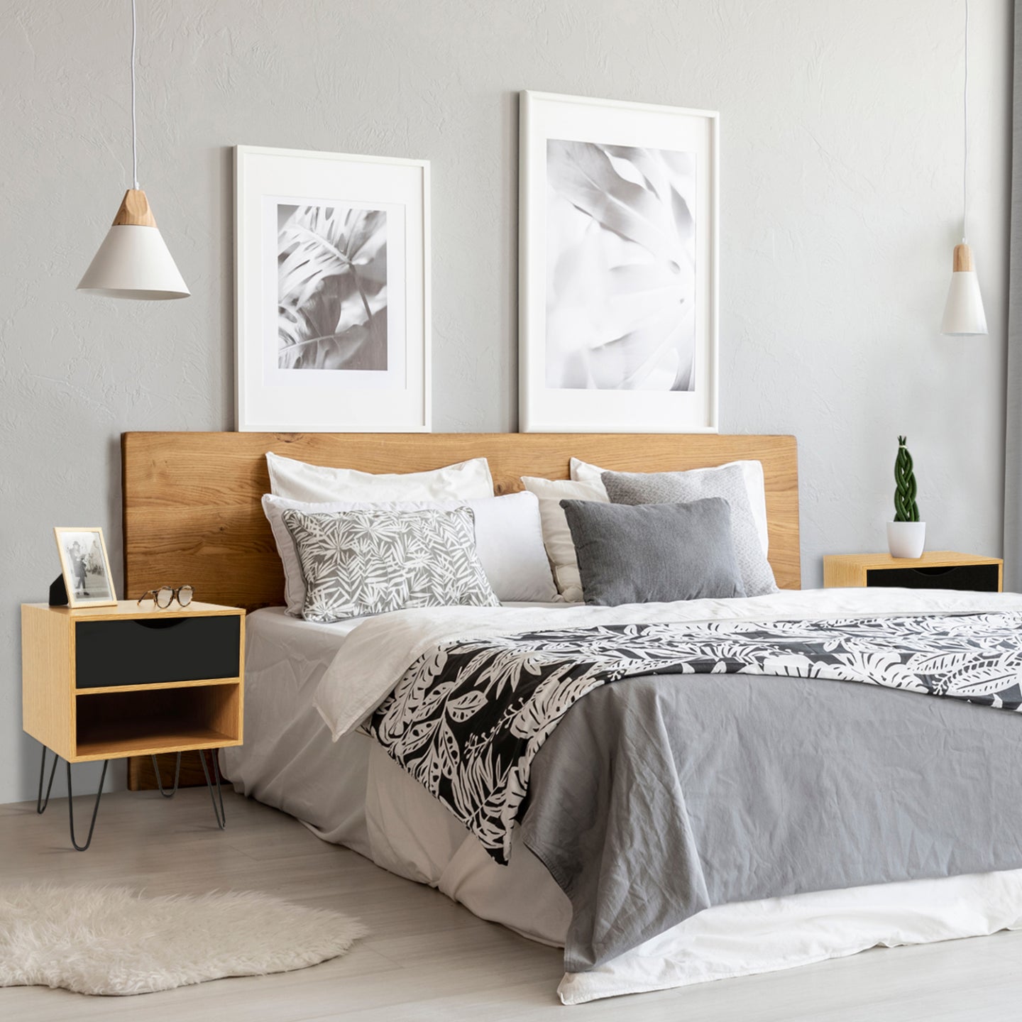 IDMarket - Set di 2 comodini NOEMI con 1 cassetto e 1 ripiano