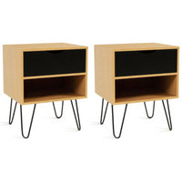 IDMarket - Set di 2 comodini NOEMI con 1 cassetto e 1 ripiano