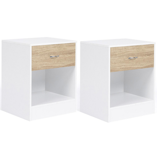 IDMarket - Set di 2 comodini OLGA in legno bianco ed effetto faggio
