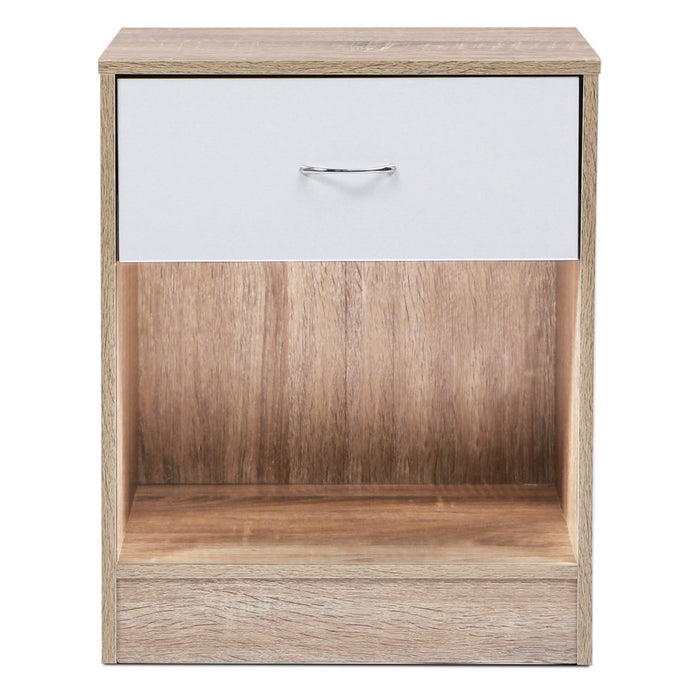 IDMarket - Set di 2 comodini OLGA in legno di faggio e cassetto bianco