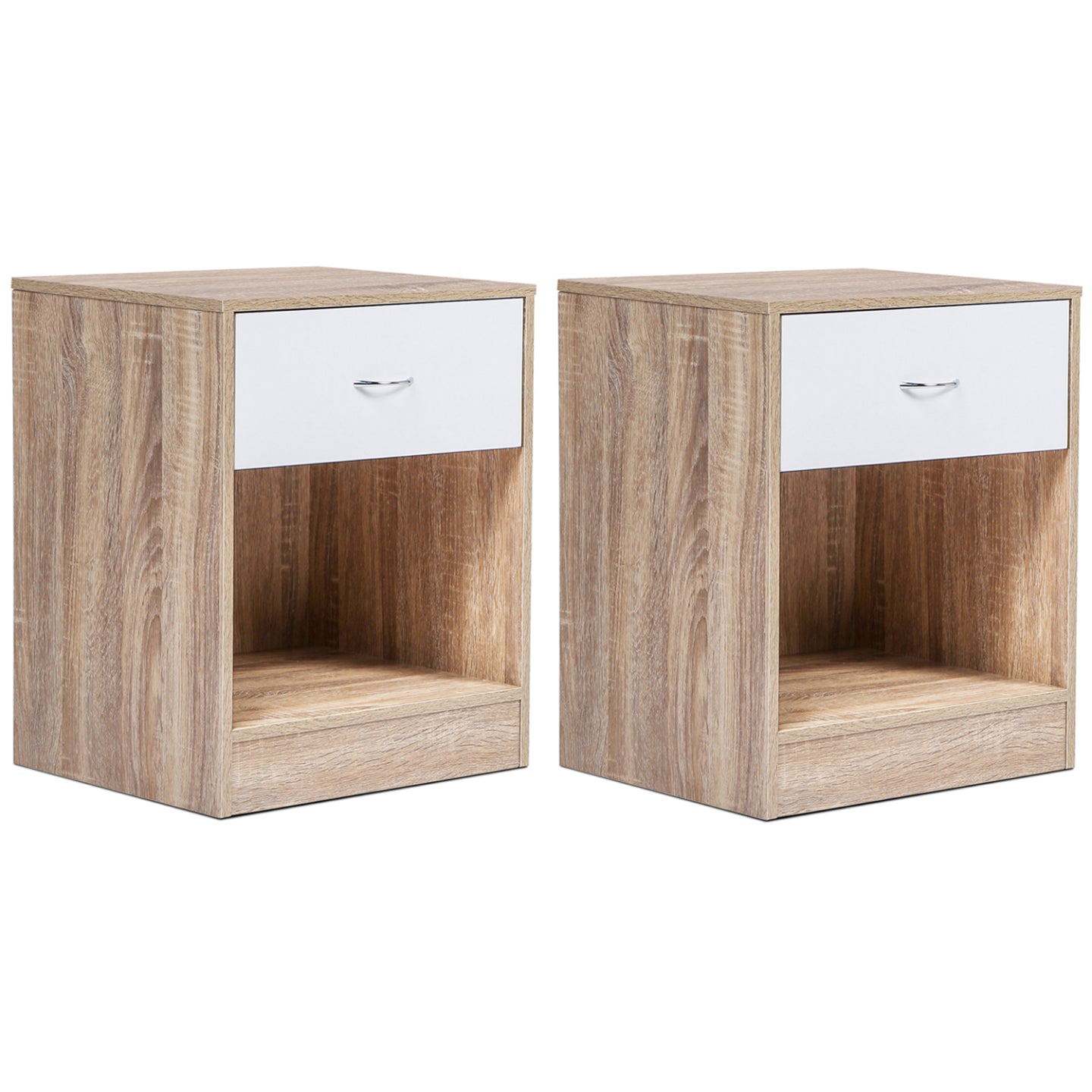 IDMarket - Set di 2 comodini OLGA in legno di faggio e cassetto bianco