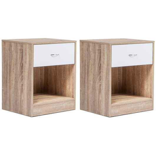 IDMarket - Set di 2 comodini OLGA in legno di faggio e cassetto bianco