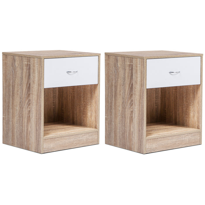 IDMarket - Set di 2 comodini OLGA in legno di faggio e cassetto bianco