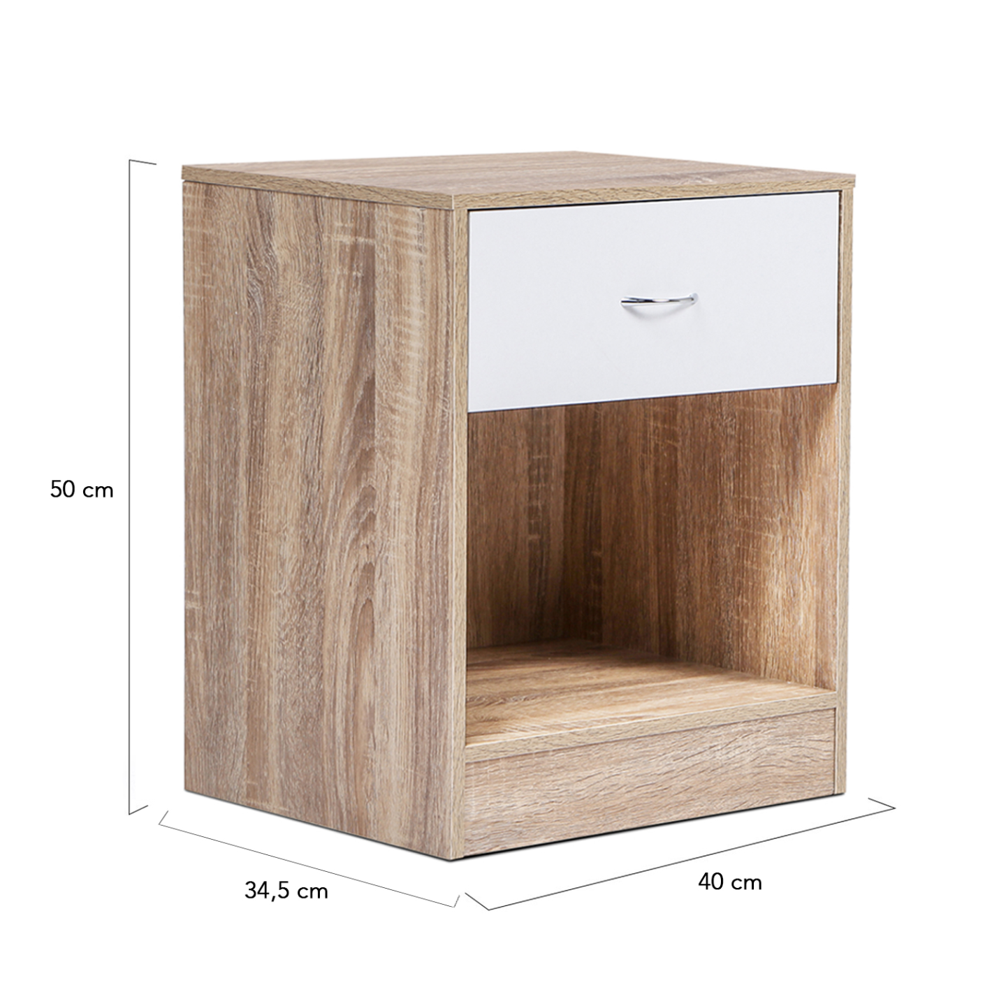 IDMarket - Set di 2 comodini OLGA in legno di faggio e cassetto bianco