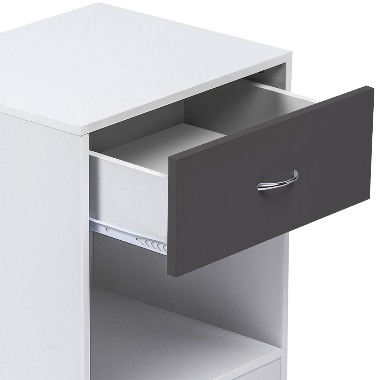 IDMarket - Set di 2 comodini OLGA, legno bianco e cassetto grigio