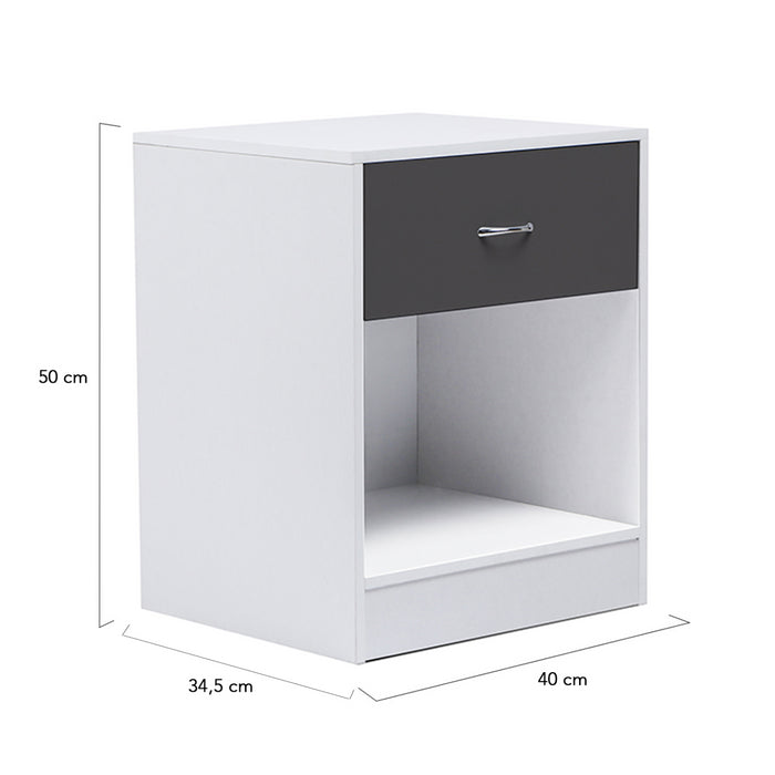 IDMarket - Set di 2 comodini OLGA, legno bianco e cassetto grigio