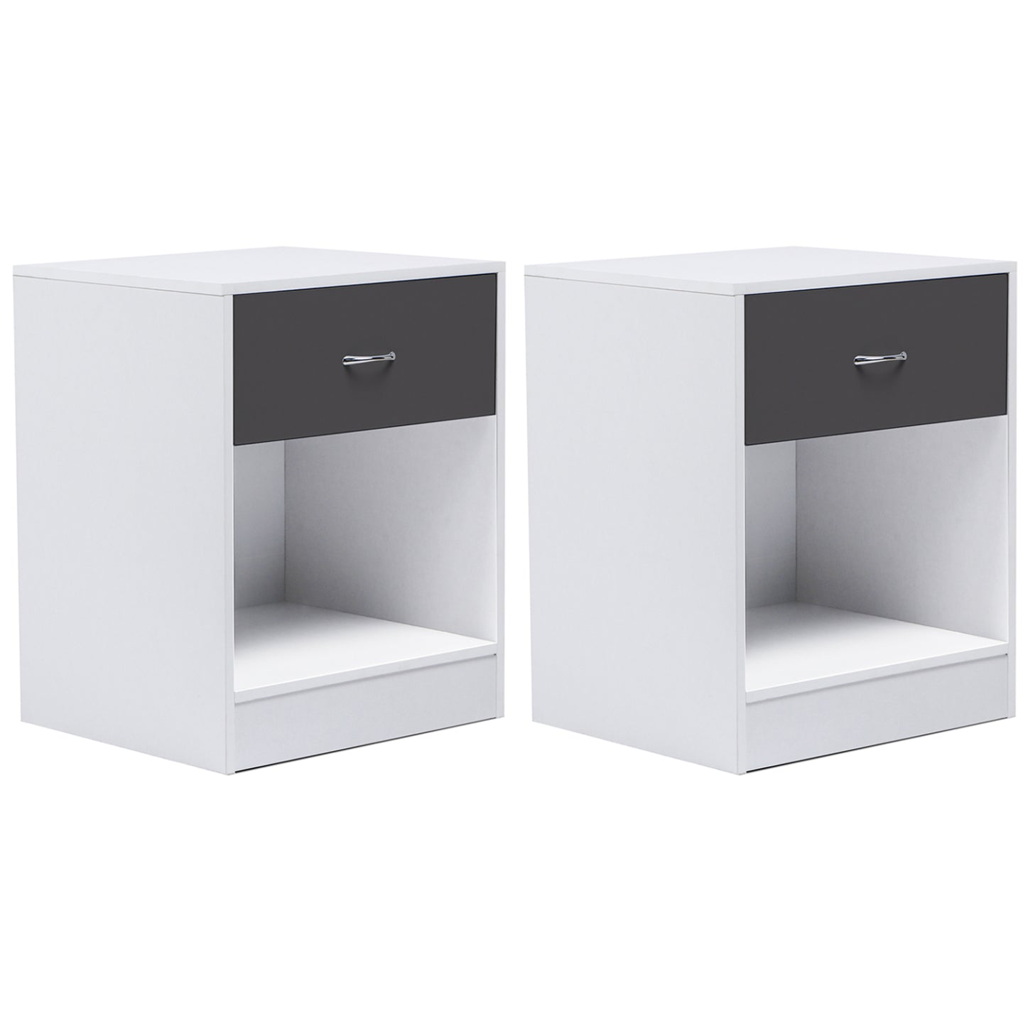 IDMarket - Set di 2 comodini OLGA, legno bianco e cassetto grigio