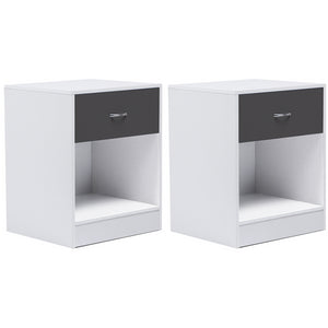 IDMarket - Set di 2 comodini OLGA, legno bianco e cassetto grigio