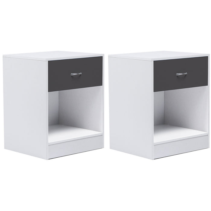 IDMarket - Set di 2 comodini OLGA, legno bianco e cassetto grigio