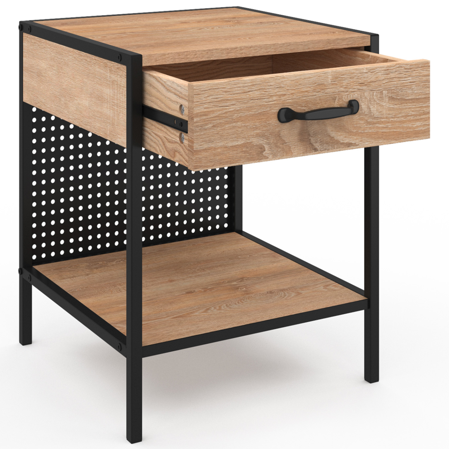 IDMarket - Set di 2 comodini PRESTON in acciaio perforato con 1 cassetto dal design industriale