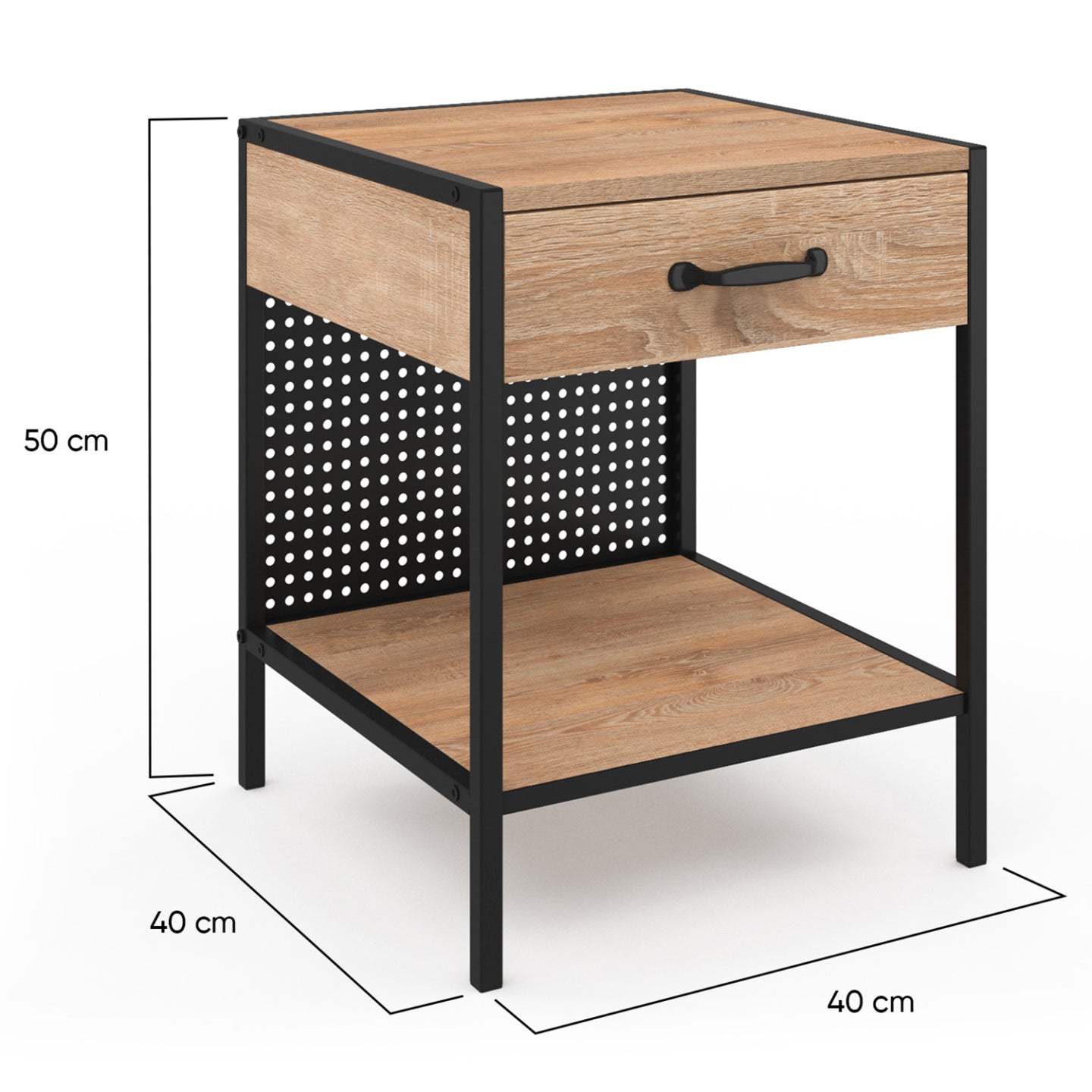 IDMarket - Set di 2 comodini PRESTON in acciaio perforato con 1 cassetto dal design industriale