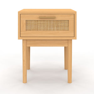 IDMarket - Set di 2 comodini ROBERT, 1 cassetto, effetto canna naturale e legno