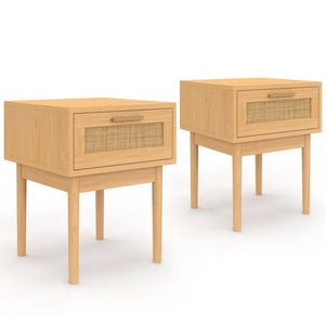 IDMarket - Set di 2 comodini ROBERT, 1 cassetto, effetto canna naturale e legno