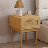 IDMarket - Set di 2 comodini ROBERT, 1 cassetto, effetto canna naturale e legno