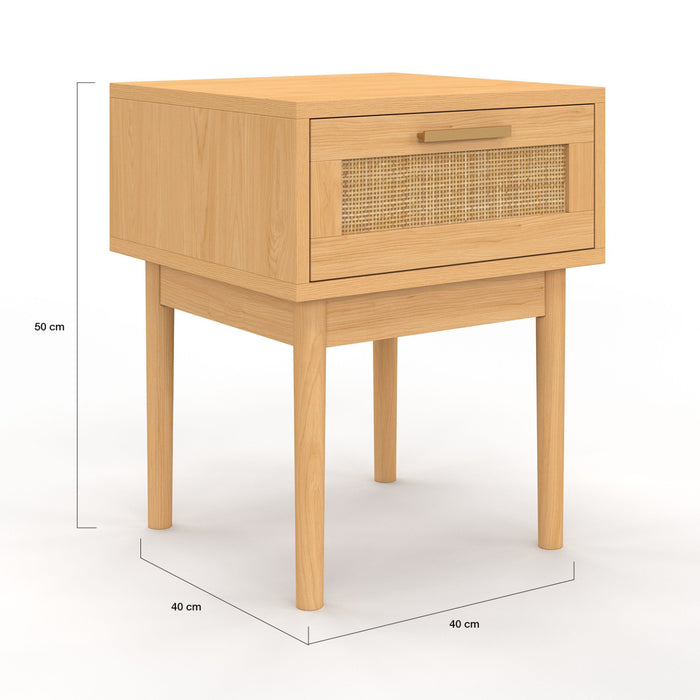 IDMarket - Set di 2 comodini ROBERT, 1 cassetto, effetto canna naturale e legno