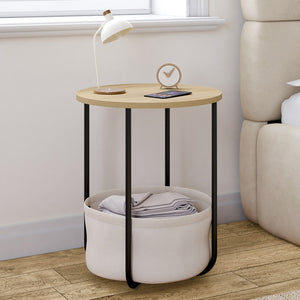 IDMarket - Set di 2 comodini rotondi DETROIT, tavolini e terminali per divani con cesto in tessuto dal design industriale