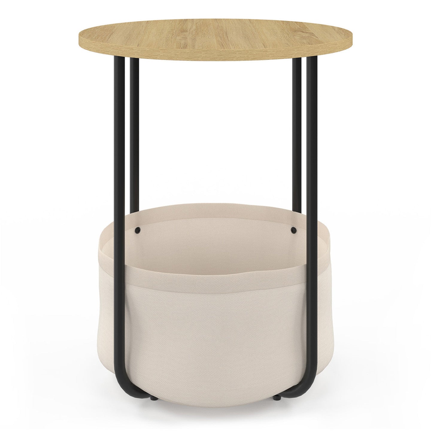 IDMarket - Set di 2 comodini rotondi DETROIT, tavolini e terminali per divani con cesto in tessuto dal design industriale