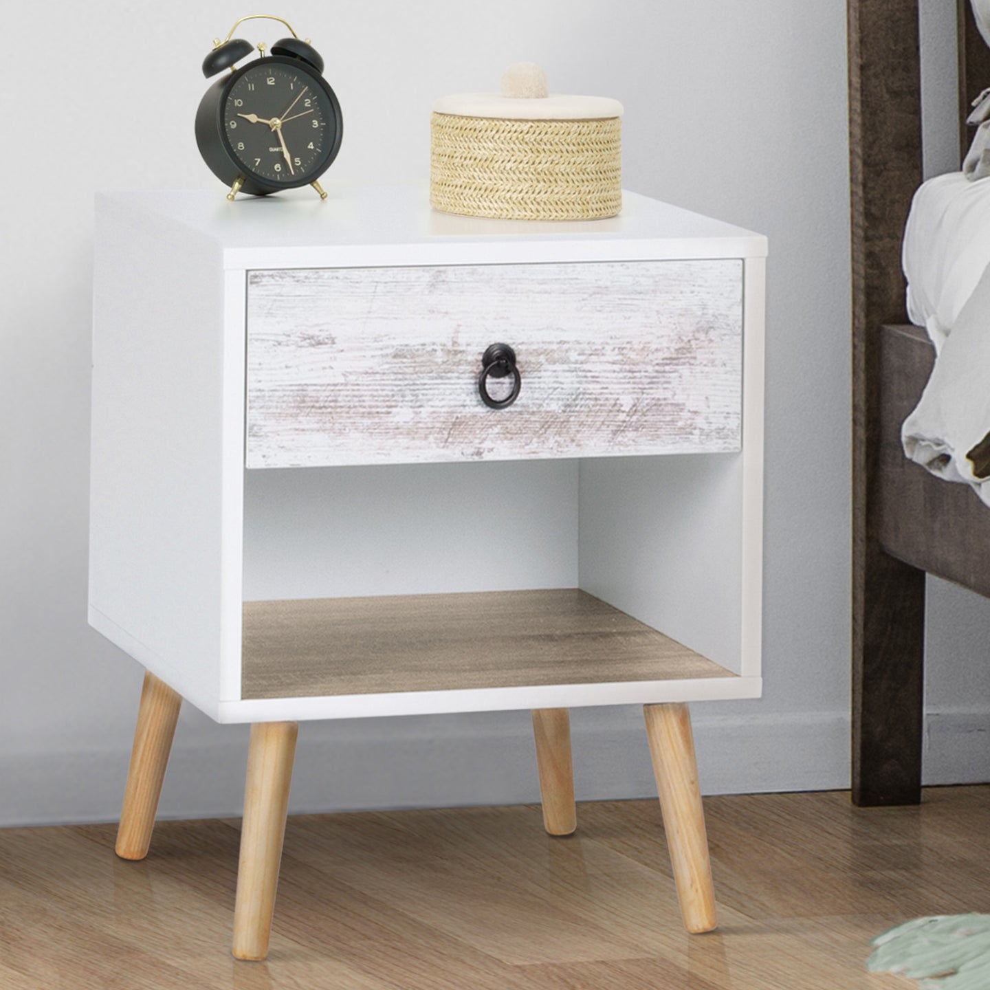 IDMarket - Set di 2 comodini scandinavi a 1 cassetto BAHIA