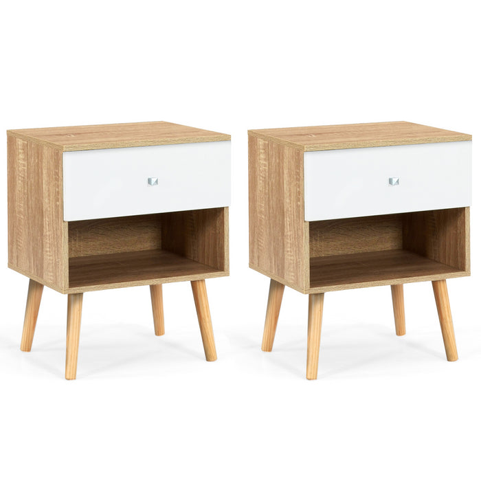 IDMarket - Set di 2 comodini scandinavi a 1 cassetto EMMIE in faggio e bianco