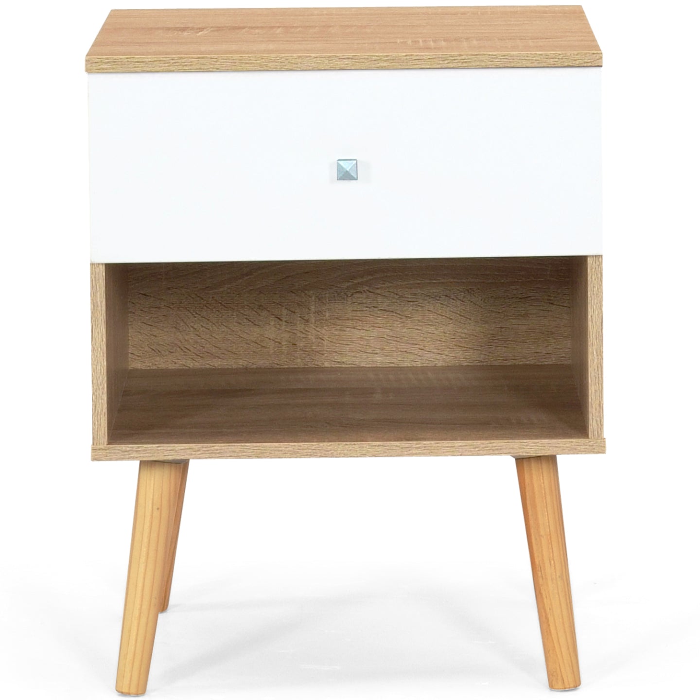 IDMarket - Set di 2 comodini scandinavi a 1 cassetto EMMIE in faggio e bianco