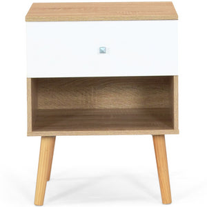 IDMarket - Set di 2 comodini scandinavi a 1 cassetto EMMIE in faggio e bianco