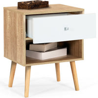 IDMarket - Set di 2 comodini scandinavi a 1 cassetto EMMIE in faggio e bianco