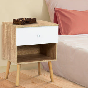 IDMarket - Set di 2 comodini scandinavi a 1 cassetto EMMIE in faggio e bianco