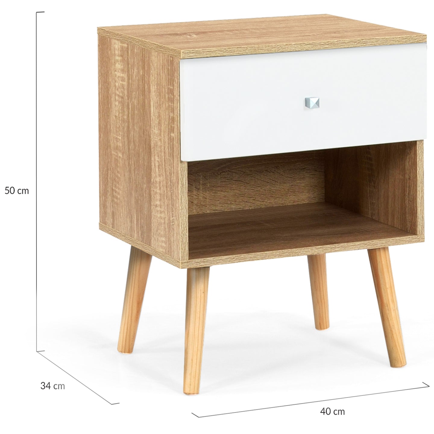 IDMarket - Set di 2 comodini scandinavi a 1 cassetto EMMIE in faggio e bianco