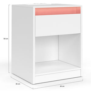 IDMarket - Set di 2 comodini TED LED con stazione di ricarica, 1 cassetto e nicchia