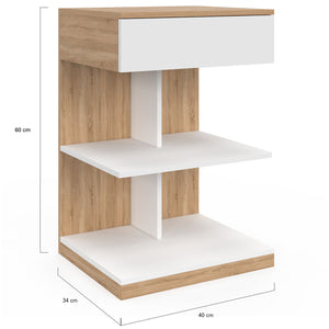 IDMarket - Set di 2 comodini TOMI, 1 cassetto e 2 ripiani, finitura faggio e bianco