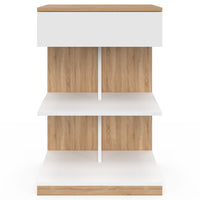 IDMarket - Set di 2 comodini TOMI, 1 cassetto e 2 ripiani, finitura faggio e bianco