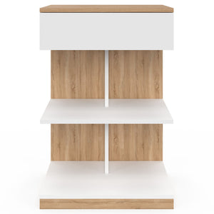 IDMarket - Set di 2 comodini TOMI, 1 cassetto e 2 ripiani, finitura faggio e bianco