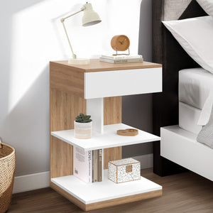 IDMarket - Set di 2 comodini TOMI, 1 cassetto e 2 ripiani, finitura faggio e bianco