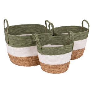 Set di 2 confezioni 3 Cesti Con Manici Zelda In Paglia Bianco Verde E Naturale