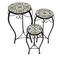 Set di 2 confezioni 3 Porta Vasi Positano In Ferro Battuto E Mosaico Cm 55x26x135
