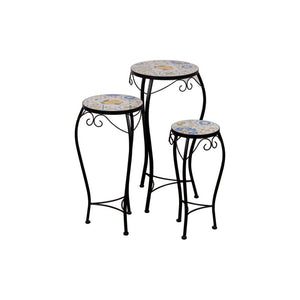 Set di 2 confezioni 3 Porta Vasi Sorrento In Ferro Battuto E Mosaico Cm 55x26x135