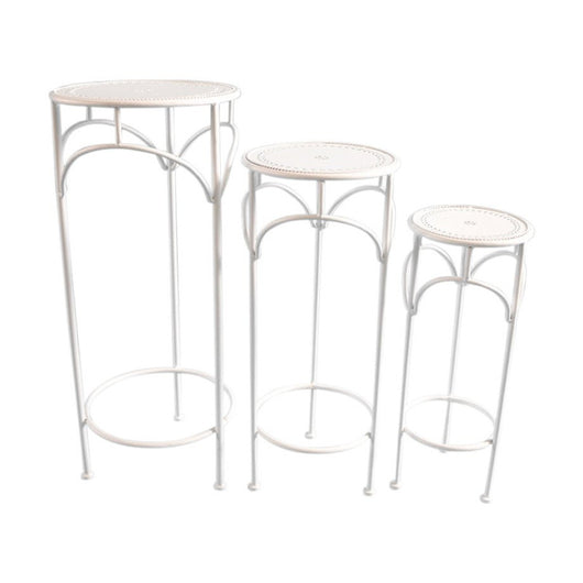 Set di 2 confezioni 3 Tavolini Corte Colore Crema 30x30x70-25x25x60-20x20x50