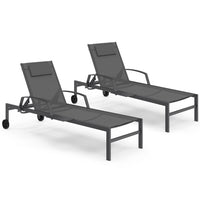 IDMarket - Set di 2 lettini da giardino reclinabili JAVA con ripiani in acciaio grigio e tessuto grigio