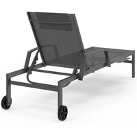 IDMarket - Set di 2 lettini da giardino reclinabili JAVA con ripiani in acciaio grigio e tessuto grigio