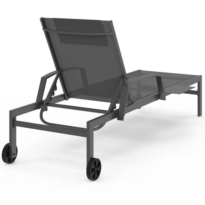 IDMarket - Set di 2 lettini da giardino reclinabili JAVA con ripiani in acciaio grigio e tessuto grigio