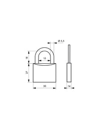 Set di 2 lucchetti Love, ottone, interno, arco in acciaio, 30mm, lei/lui, 2 chiavi/lucchetto - THIRARD