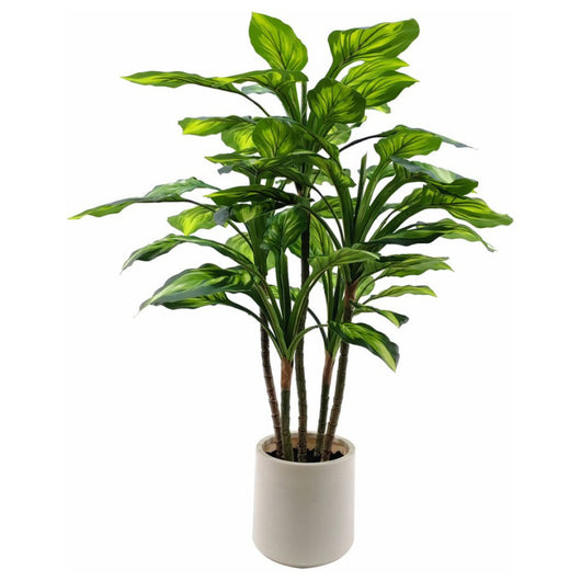 Set di 2 Piante Sintetica Hosta Real Touch H90cm Bianco/verde In Vaso Plastica