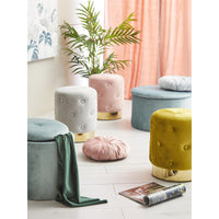 Set di 2 Pouf Anastasia In Velluto Trapuntato Con Base Oro Rosa 35x42