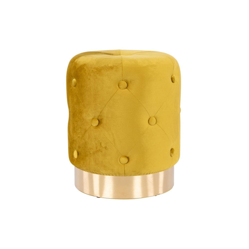 Set di 2 Pouf Anastasia In Velluto Trapuntato Con Base Oro Senape 35x42