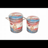 SET DI 2 POUF CONTENITORE TONDO AZZURRO/BIANCO