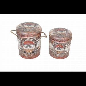 SET DI 2 POUF CONTENITORE TONDO MATTONE